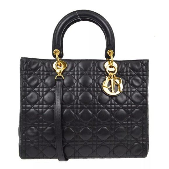 Christian Dior Black Lambskin Lady Dior Cannage 2way Handbag - Picture 1 of 7
